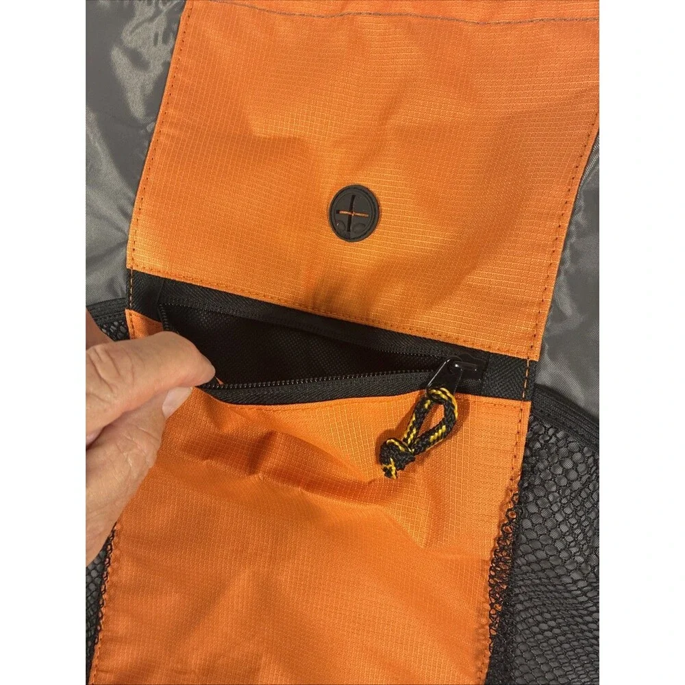 CMBags Orange Gray Drawstring Backpack Cinch Sack Mesh Pockets Front Zip Pockets